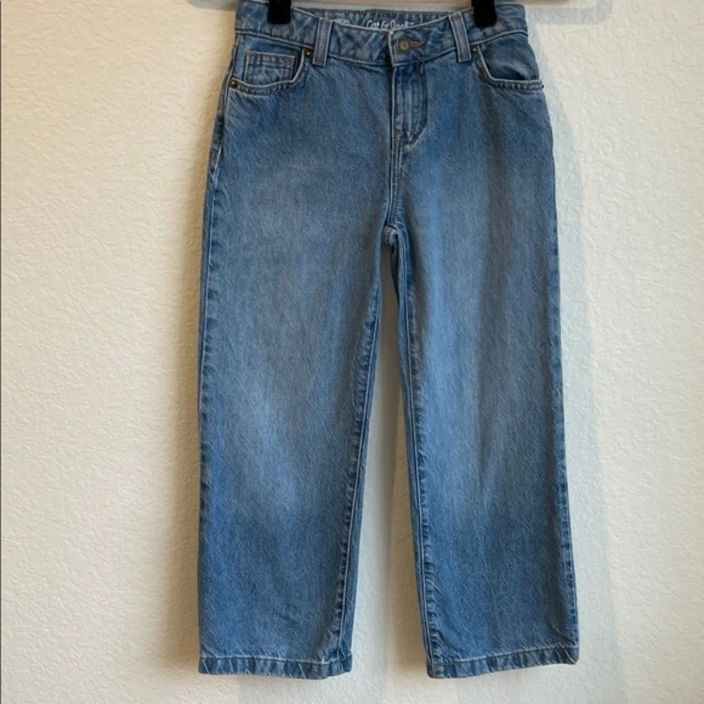 Cat & Jack Girls's Light Blue Wide Leg Relaxed Jeans • 8